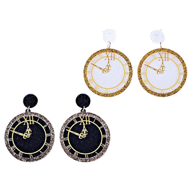 New Year Clock Design Earrings - Everything Party