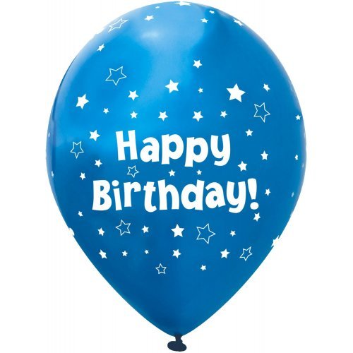 Okatree 6pk 28cm Chrome Blue Stars Latex Balloon - Happy Birthday - Everything Party