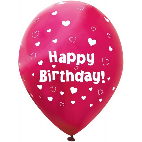 Okatree 6pk 28cm Chrome Fuchsia Pink Heart Latex Balloon - Happy Birthday - Everything Party