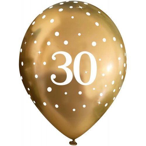 Okatree 6pk 28cm Chrome Gold SparkFizz Latex Balloon - 30th - Everything Party