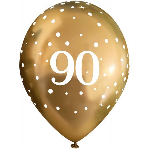 Okatree 6pk 28cm Chrome Gold SparkFizz Latex Balloon - 90th - Everything Party