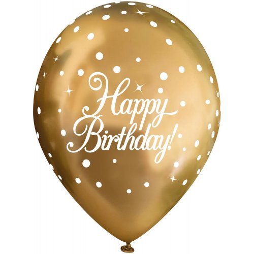 Okatree 6pk 28cm Chrome Gold SparkFizz Latex Balloon - Happy Birthday - Everything Party