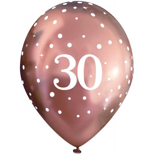 Okatree 6pk 28cm Chrome Rose Gold SparkFizz Latex Balloon - 30th - Everything Party