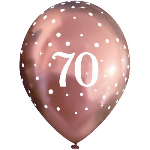 Okatree 6pk 28cm Chrome Rose Gold SparkFizz Latex Balloon - 70th - Everything Party