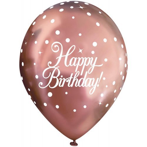 Okatree 6pk 28cm Chrome Rose Gold SparkFizz Latex Balloon - Happy Birthday - Everything Party