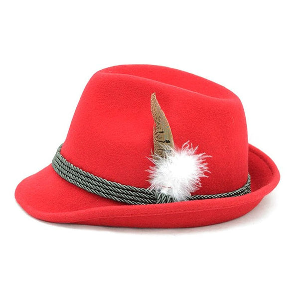 Oktoberfest German Beer Man Hat with Feather - Red - Everything Party