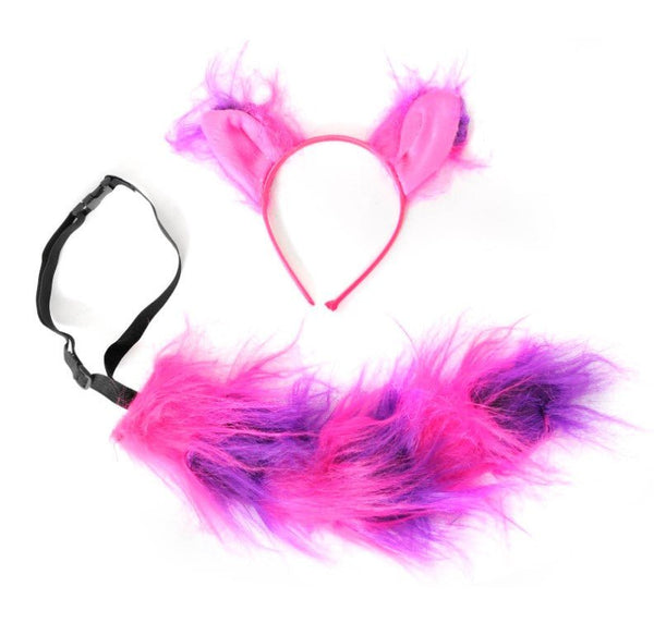 Pink & Purple Cheshire Grinning Cat Style Headband and Tie Dress Up Set - Everything Party