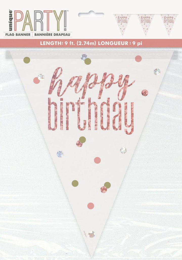 Prismatic Rose Gold Foil Happy Birthday Flag Bunting - Everything Party