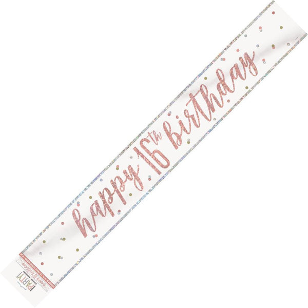 Prismatic Rose Gold Happy 16th Birthday Foil Banner - Everything Party