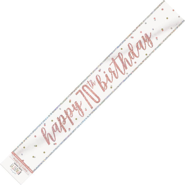 Prismatic Rose Gold Happy 70th Birthday Foil Banner - Everything Party