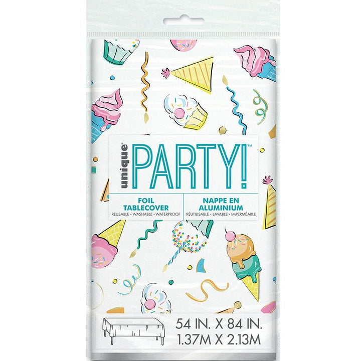 Rainbow Birthday Sweets Ice Cream Print Plastic Tablecloth - Everything Party