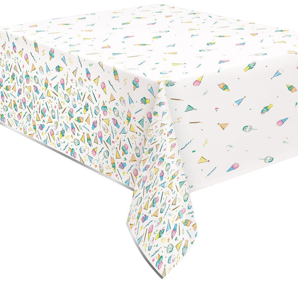 Rainbow Birthday Sweets Ice Cream Print Plastic Tablecloth - Everything Party