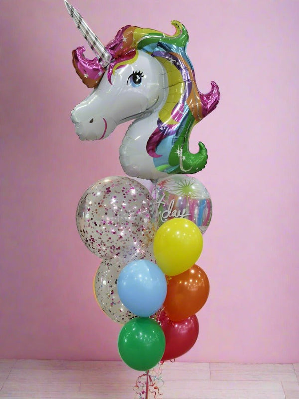 Rainbow Unicorn Confetti Birthday Balloon Bouquet - Everything Party