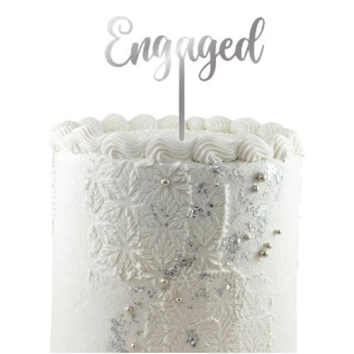 Silver Acrylic Mirror Cake Topper - Engaged - Everything Party