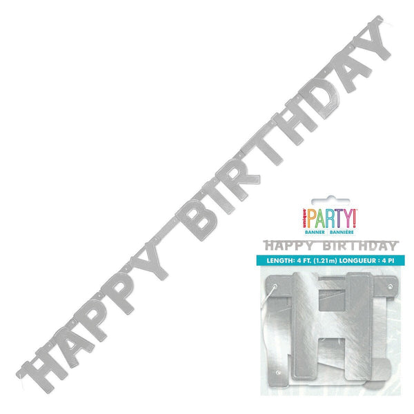 Silver "Happy Birthday" Jointed Banner – 1.21m (4ft) - Everything Party