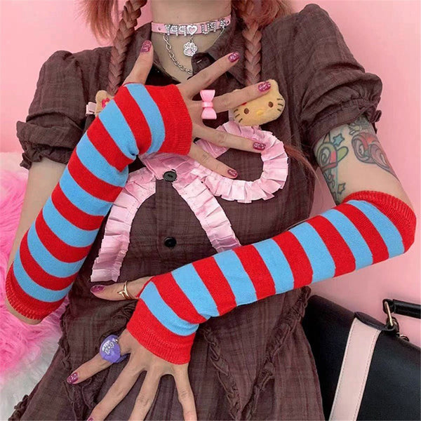 Thing 1 & Thing 2 Striped Long Gloves – Red & Blue Costume Arm Warmers - Everything Party