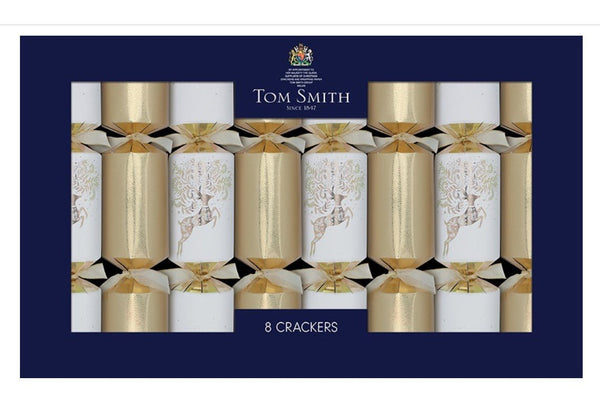 Tom Smith 8pk Deluxe Gold & White Reindeer Christmas Bon Bons Crackers - Everything Party