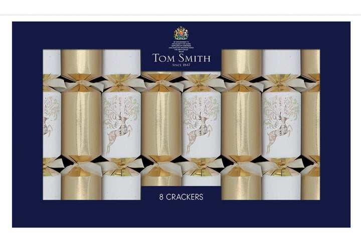 Tom Smith 8pk Deluxe Gold & White Reindeer Christmas Bon Bons Crackers - Everything Party