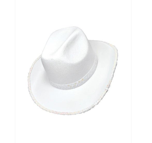 White Festival Cowboy Hat with Sequin Trim - Everything Party