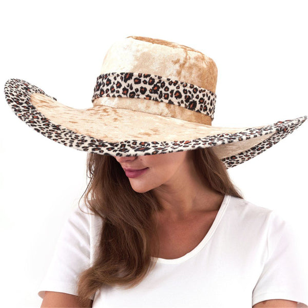 Wide Brim Leopard Print Fur Pimp Hat - Everything Party