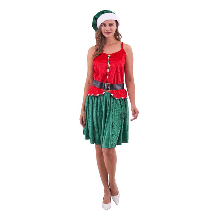 Women’s Santa Helper Elf Costume – Red & Green Christmas Outfit - Everything Party