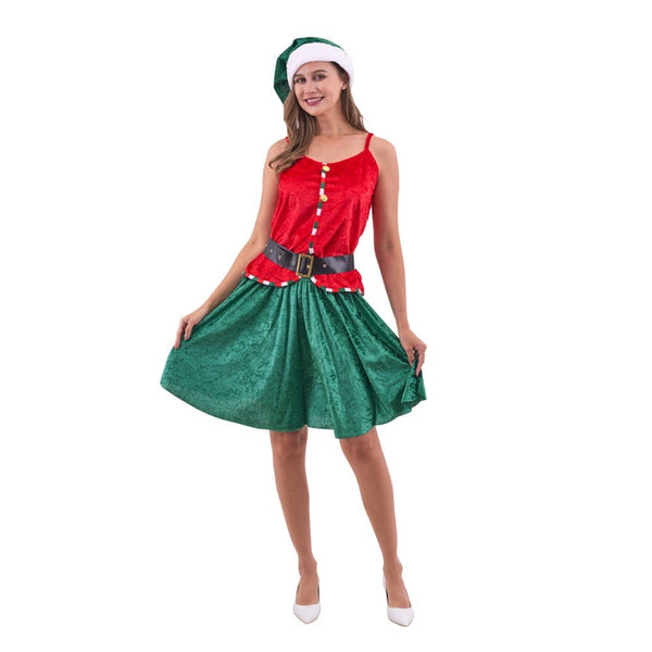 Women’s Santa Helper Elf Costume – Red & Green Christmas Outfit - Everything Party