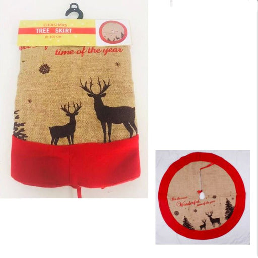 100cm Deluxe Jute Christmas Tree Skirt with Red Edge - Everything Party