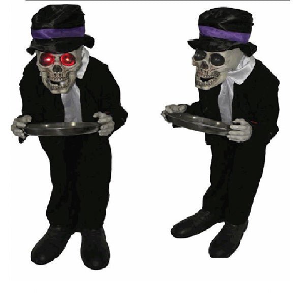 100cm Scary Skeleton Butler with Candy Tray Motion Activated Animated Halloween Prop - Everything Party