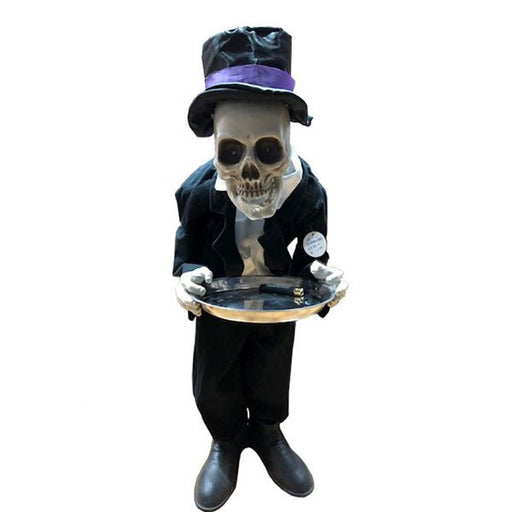 100cm Scary Skeleton Butler with Candy Tray Motion Activated Animated Halloween Prop - Everything Party
