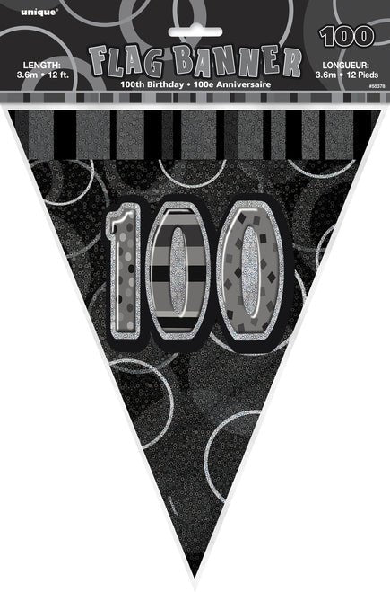 100th Birthday Flag Banner (Blue, Pink, Black) - Everything Party