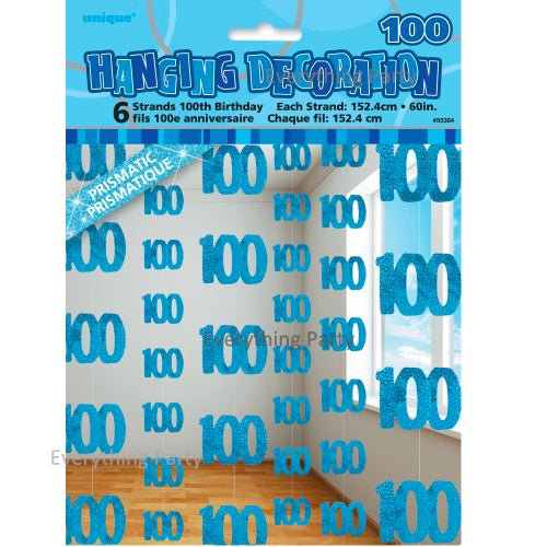 100th Birthday Glitz Hanging Decorations (Blue, Pink, Black) - Everything Party
