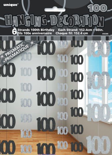 100th Birthday Glitz Hanging Decorations (Blue, Pink, Black) - Everything Party