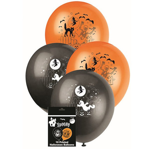10pk 25cm Halloween Printed Spooky Latex Balloons