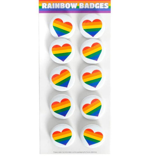 10pk Round Mardi Gras Rainbow Heart Flag Badges