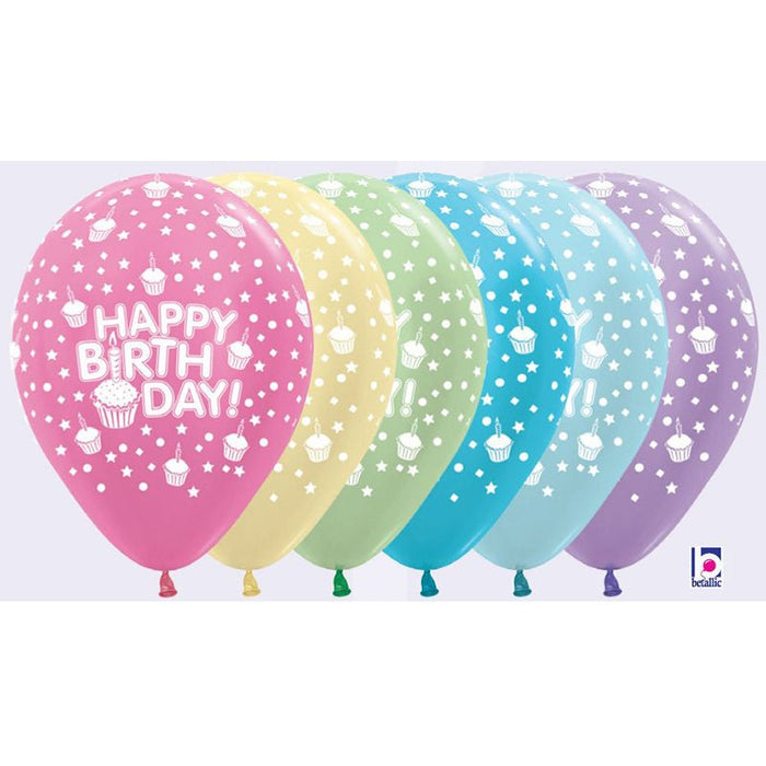 11" DTX Happy Birthday Cupcake Assorted Pastel Latex Balloon - Everything Party