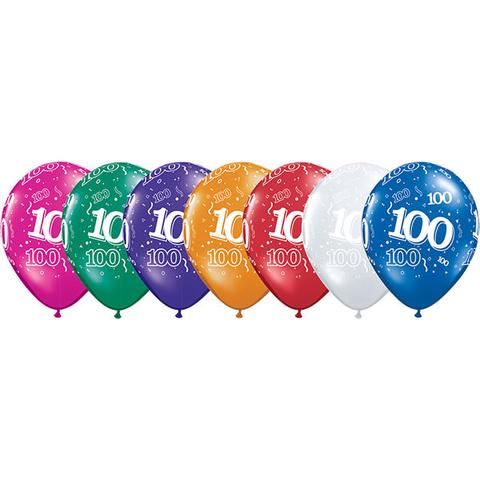 11" Qualatex 100th Birthday Assorted Colour Latex Balloon - Everything Party