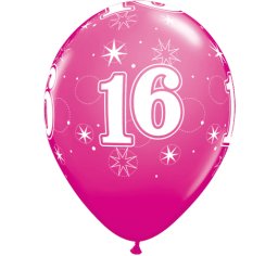 11" Qualatex 16th Birthday Girl Latex Balloon - Fashion Wild Berry - Everything Party