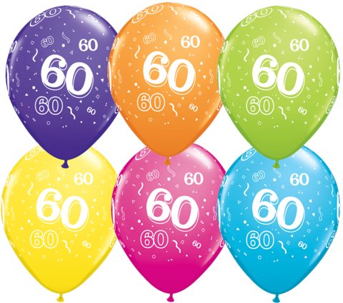 11" Qualatex 60th Birthday Assorted Colour Latex Balloon - Everything Party