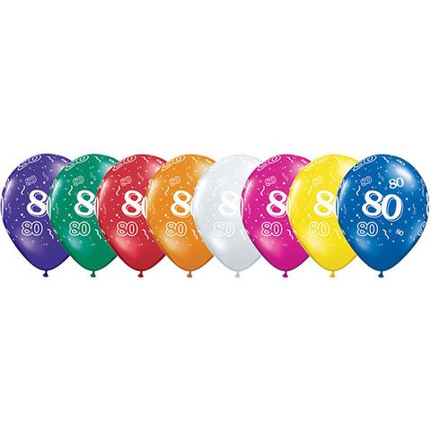 11" Qualatex 80th Birthday Assorted Colour Latex Balloon - Everything Party