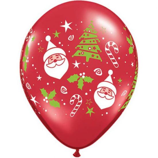 11" Qualatex Christmas Printed Santa & Christmas Tree Latex Balloon - Everything Party