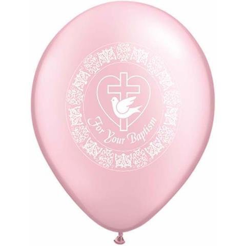11" Qualatex For Your Baptism Cross Pink Latex Balloon - Everything Party