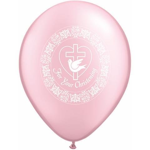 11" Qualatex For Your Christening Cross Pink Latex Balloon - Everything Party