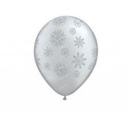 11" Qualatex Glitter Snowflakes Silver Latex Balloon - Everything Party