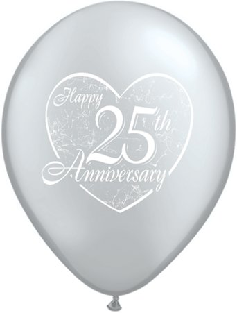 11" Qualatex Happy 25th Anniversary Silver Latex Balloon - Everything Party