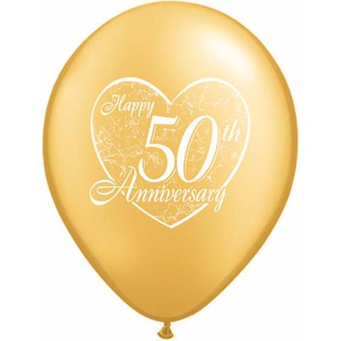 11" Qualatex Happy 50th Anniversary Gold Latex Balloon - Everything Party