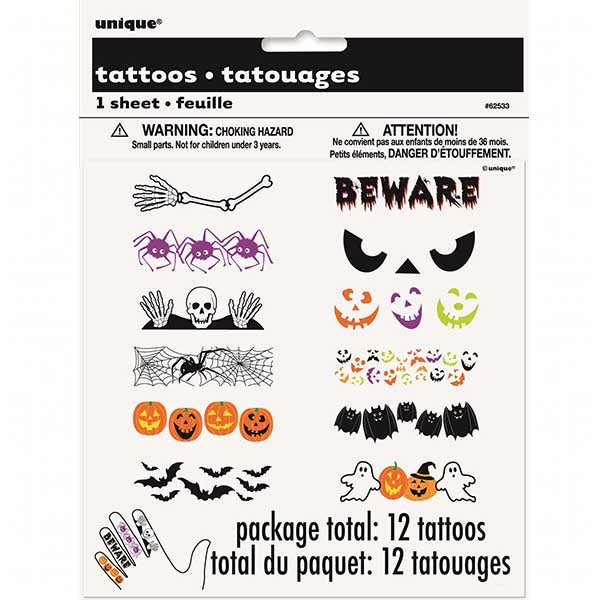 12 Assorted Halloween Finger Temporary Tattoos - Everything Party