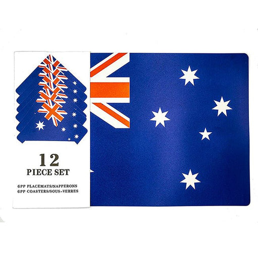 12 Piece Australia Flag Placemats and Coaster Set - Everything Party