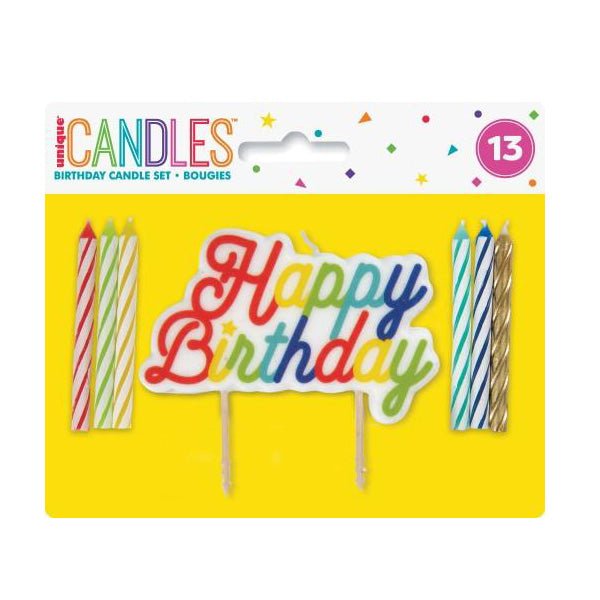 12 Spiral Candles With Rainbow Happy Birthday Cake Decoration - Everything Party