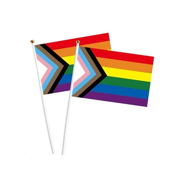 12pcs Rainbow LGBTQ+ Progress Pride Wave Flag with Stick - Everything Party