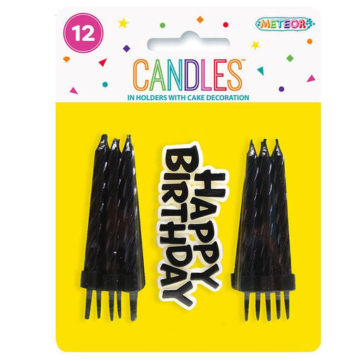 12pk Birthday Candles with Cake Decoration - Black - Everything Party